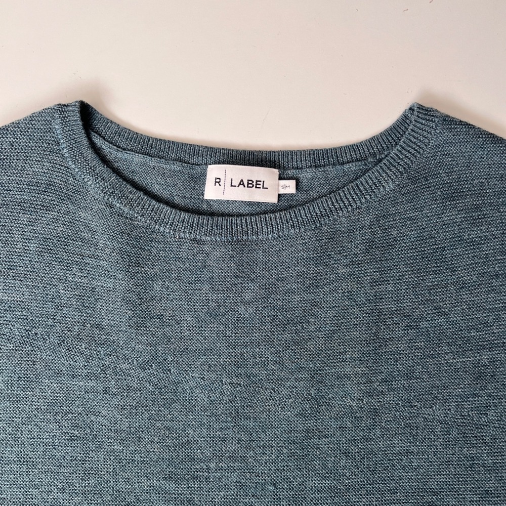 R Label Wool Knit Dolman Sleeve Sweater S/M‎ Blue Crewneck Minimalist Boxy Top - Picture 5 of 7